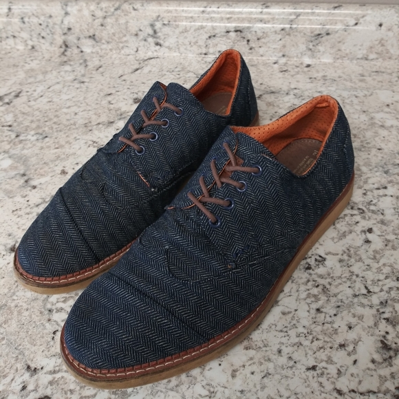 Toms Other - Toms blue navy denim herringbone men's brogues 12